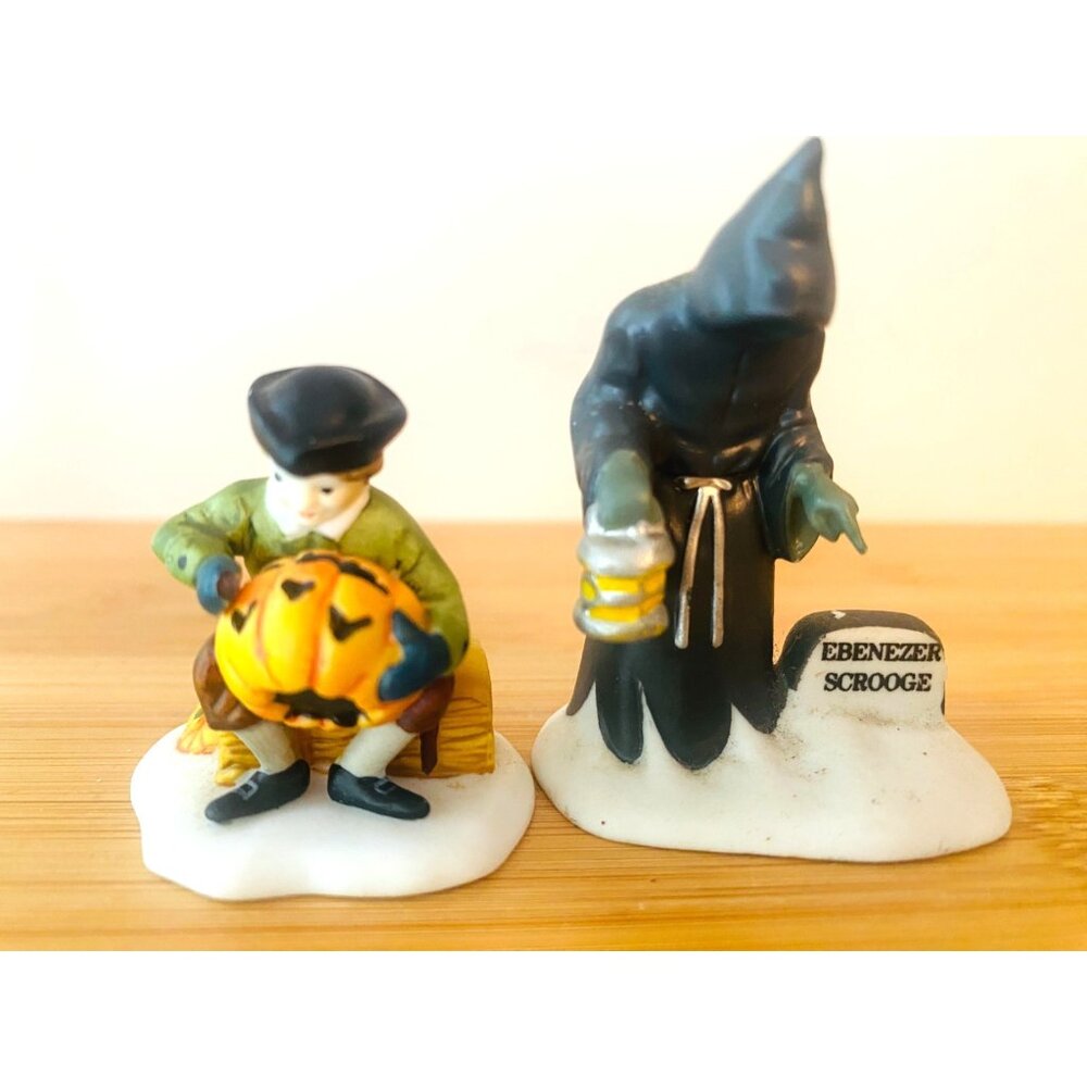 Department 56 Pumpkin Carving Boy and Ebenezer Scrooge Village Figures